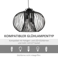 HOMCOM Pendelleuchte Hängelampe Deckenleuchte industriell Stil Kugelpendel Deckenstrahler E27 einstellbare Länge Metall Schwarz Ø50 x 150 cm(m-6)