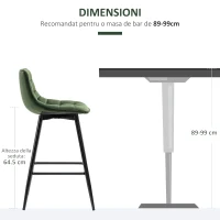HOMCOM Set 2 Sgabelli da Bar con Schienale e Poggiapiedi Stile Nordico in Metallo e Velluto, Verde, 45x47x84cm(m-7)