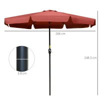 Outsunny 2.7m Patio Parasol Garden Umbrellas Outdoor Sun Shade Table Umbrella with Tilt, Crank, 8 Ribs, Ruffles, Wine Red(m-3)