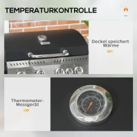 Outsunny Gasgrill BBQ-Grill, 4 Hauptbrenner, 1 Seitenkocher, 1 Warmhalteplatte; 135 x 53 x 101cm, Dunkelgrau(m-5)