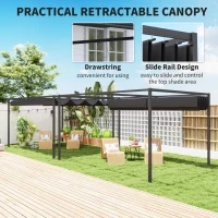 Outsunny 4 x 3m Metal Pergola, with Retractable Canopy Roof - Black(m-5)