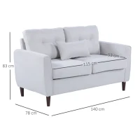 HOMCOM Canapé 2 Places Grand Confort dim. 140L x 78l x 83H cm Coussin déco. Inclus Pieds Bois Massif Eucalyptus Tissu Lin Gris Clair(m-3)