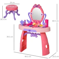 HOMCOM Kids Pretend Vanity Table Stool Beauty Pretend Princess Dressing Table Play Set with Mirror Lights Music & Makeup Accessories for Girls 3 Years Old Pink(m-3)
