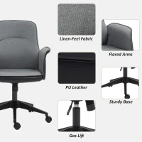 HOMCOM Linen and Faux Leather Mix Office Chair - Grey(m-4)