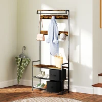 HOMCOM Industrial-Style Multi-Use Hallway Tree - Brown/Black(m-10)