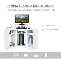 HOMCOM Scrivania Angolare con 3 Sezioni, Scrivania per Camera o Ufficio, Scrivania PC in Legno con Ripiano Monitor, Bianco(m-4)