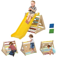 AIYAPLAY Gioco Arrampicata Bambini con Triangolo Montessori 5 in 1 con Corda, Scivolo e Sacchi, in Legno, 119x63x61 cm(m-1)
