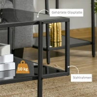 HOMCOM Couchtisch mit Ablage, verstellbare Füße, Stahlrahmen, Glasplatte, 100 x 55 x 45,5 cm, Schwarz(m-5)