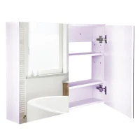 HOMCOM Armoire murale salle de bain avec miroir, 80 x 15 x 60 cm, meuble salle de bain, armoire de toilette avec double portes et étagères réglables, blanc(m-1)