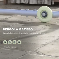 Outsunny Pergola Gazebo 3x3 m con Rotelle, Copertura Anti-UV e Telaio in Acciaio, Grigio(m-4)