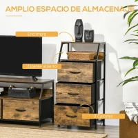 HOMCOM Cajonera con 3 Cajones de Tela Plegable y Estante Abierto Sifonier para Salón Oficina 44x29x92 cm Marrón Rústico(m-4)
