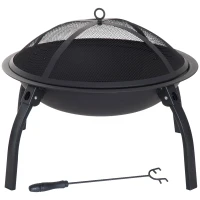 Outsunny brasero cheminée foyer extérieur 71L x 71l x 40H cm pieds rétractables grille à charbon couvercle tisonnier métal noir(m-10)