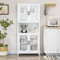 HOMCOM Buffet haut armoire de cuisine 4 portes vitrées et 1 niche centrage hauteur 172 cm avec étagères réglables blanc(m-7)