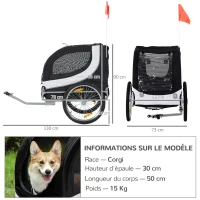 HOMCOM Remorque velo pour chien animaux avec drapeau et 8 reflecteurs blanc et noir(m-3)