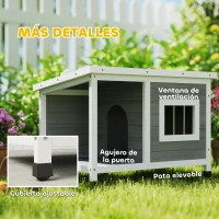 PawHut Casa para Perros de Madera 85,5x62x60 cm con Techo Asfáltico Abatible Puerta y Ventana para Perros Pequeños Gris(m-7)