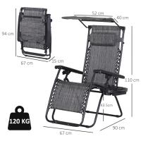 Outsunny Foldable Reclining Garden Chair with Headrest, Zero Gravity Deck Sun Lounger Seat Chair with Footrest, Armrest, Cup Holder & Canopy Shade, Grey(m-3)