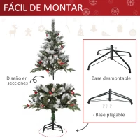 HOMCOM Árbol de Navidad Artificial 120 cm con 266 Ramas 27 Piñas y 27 Bayas Decoración Navideña para Interiores Verde(m-6)