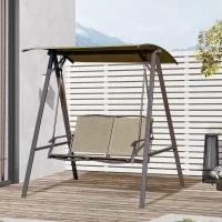 Outsunny 2 Seater Garden Swing Seat Swing Chair, Outdoor Canopy Swing Bench with Adjustable Shade, Metal Frame and Texteline Seat, Brown(m-10)