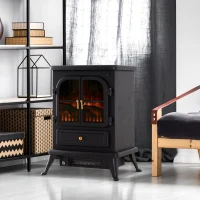 HOMCOM Cheminée électrique poêle style rétro thermostat 900-1800 W minuterie et télécommande noir(m-2)