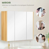 kleankin Armoire miroir salle de bain armoire de toilette miroir 3 portes 4 étagères réglables 68 x 22 x 60 cm blanc(m-5)