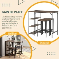 HOMCOM Ensemble Table de Bar 3 étagères 2 tabourets Style Industriel métal Noir Aspect Vieux Bois veinage(m-4)