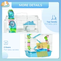PawHut Hamster Cage w/ Water Bottle, Exercise Wheel, Tubes, Ramps - Light Blue(m-7)