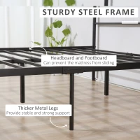 HOMCOM Double Metal Bed Frame Solid Bedstead Base with Headboard and Footboard, Metal Slat Support and Underbed Storage Space, Bedroom Furniture, Black(m-4)