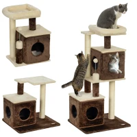 PawHut Katzenbaum, teilbarer Katzenturm mit Kratzpfosten, Sprungplattformen, für den Indoor-Bereich, Dunkelbraun+Weiß(m-10)