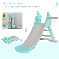 HOMCOM Tobogán para Niños +18 Meses Plegable 2 en 1 con Canasta de Baloncesto Modelo Jirafa Juguete Infantil para Interiores y Exteriores 140x87x85,5 cm Azul y Gris(m-8)