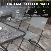 Outsunny Conjunto de Mesa y 4 Sillas de Jardín Plegable con Mesa de Vidrio Templado Estilo Moderno para Terraza Patio Gris(m-6)