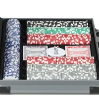 SPORTNOW Set da Poker per 10 Giocatori con 400 Fiches, 2 Mazzi di Carte, 5 Dadi, Tappetino e Valigetta Grigia(m-9)