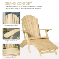 Outsunny Fauteuil de jardin Adirondack pliable avec repose-pied intégré en bois de pin(m-5)