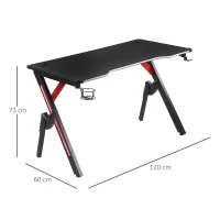 HOMCOM 1.2m Gaming Desk w/ RGB Light Steel Frame | Racing Style Computer Table w/ Cup Holder Headphone Cable Management | Study Workstation Home Bedroom - Black(m-3)