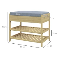 HOMCOM Schubank Schuhregal, 2 Ablagen, Sitzpolster, Bambus, 55 cm x 35 cm x 46 cm, Grau + Natur(m-3)