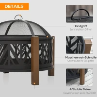 Outsunny 2-in-1 Feuerschale Feuerkorb Feuerstelle mit Funkenschutz Grillrost Garten BBQ Schwarz+Braun Ф78 x 60H cm(m-6)