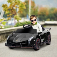 HOMCOM Elektro Kinderauto, lizenzierter Lamborghini Veneno, 3-7 km/h, Flügeltüren, Musikplayer, Fernsteuerung, Schwarz(m-2)