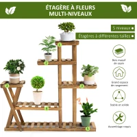 Outsunny Étagère à Fleurs en Bois Supports de Pots Porte Plante Bois 6 tablettes - dim. 98L x 28l x 95H cm - Bois de Sapin traité carbonisation pour Intérieur Jardin Terrasse Balcon(m-5)