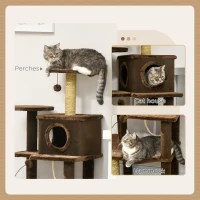 PawHut 136cm Cat Tree for Indoor Cats, Modern Cat Tower with Scratching Posts, house, Platforms, Toy Ball - Brown(m-5)
