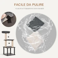 PawHut Albero Tiragraffi per Gatti con Casetta, Lettino e Pali in Sisal, 40x40x104cm, Grigio(m-5)