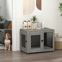 PawHut Jaula para Perros Grandes de Interior Mesa Auxiliar con 2 Puertas con Pestillo y Cojín 94x60x71,5 cm Gris(m-2)