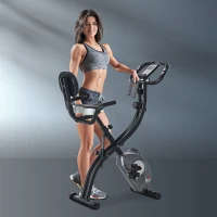 HOMCOM Cyclette Pieghevole con Schienale, Bande Elastiche e 8 Livelli di Resistenza Regolabile, Cyclette da Casa Silenziosa con Display LCD, Sensore di Frequenza Cardiaca, Porta Cellulare e Ruote(m-2)