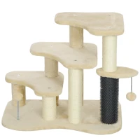 PawHut 2-in-1 Cat Tree, Pet Stairs with Scratching Tickling Post, Toy Balls, for Bed, Sofa, Couch, Beige(m-11)