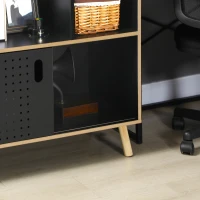 HOMCOM Bibliothèque meuble de rangement 2 tiroirs 7 compartiments porte coulissante 80 x 40 x 165 cm noir et naturel(m-9)