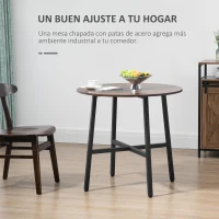 HOMCOM Mesa de Comedor Redonda Mesa de Cocina para 4 Personas con Patas de Acero para Salón Ø80x76 cm Marrón Rústico y Negro(m-4)