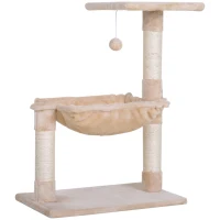 PawHut Torre per Gatti max 3.6kg con Amaca e Pallina Appesa, in Legno e Peluche, 50x36x70 cm, Beige(m-10)