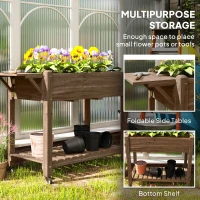 Outsunny 46 x 94cm Wooden Raised Planter, with Shelves - Carbonised(m-4)