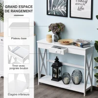 HOMCOM Table Console Table d'entrée avec 1 tiroir + 1 étagère dim. 100L x 30l x 81H cm en bois Blanc(m-6)