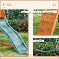 Outsunny Set con Scivolo, 2 Altalene da Giardino e Parete da Arrampicata in Legno per Bambini Età 3-8 Anni(m-4)