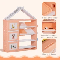 HOMCOM Estantería Infantil de Juguetes con Armario Estantes 4 Cajas y 3 Cestas Organizador de Almacenaje para Habitación de Niños Sala Juegos 128x34x155 cm Naranja Pastel(m-5)