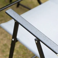 Outsunny Conjunto de Muebles de Jardín 8 Piezas con 6 Sillas Plegables Mesa de Comedor de Vidrio y Sombrilla Inclinable con Manivela Protección del Sol para Terraza Exterior Gris(m-9)